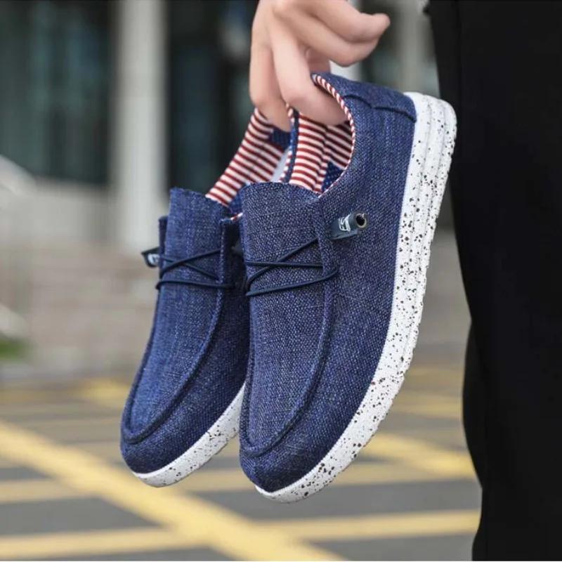 Fashion 2025 Men's Breathable Casual Canvas Slip Shoes Outdoor Loafers Breathable Slip On Flats Male Vulcanized Shoes Driving Boat Shoes