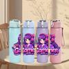 1PC Purple Hair Gamer Girl Cartoon 750ml Color Plastic Sports Water Bottle Leakproof Flip Straw Lid Suitable for Sports Office Home Use