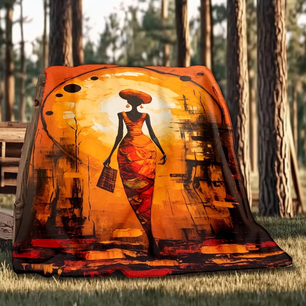 1pc African Ethnic Women Printing Lightweight Flannel Blanket, Comfortable and Warm Blanket, for Camping Sofa Bed and Couch Office, Suitable