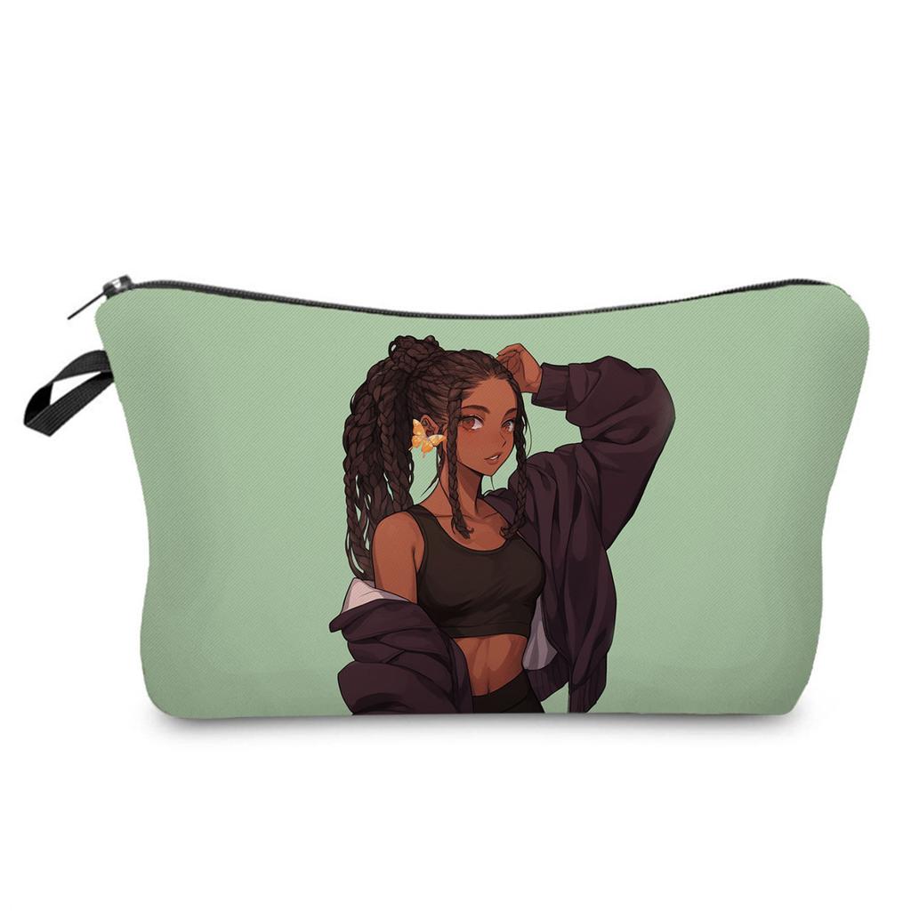 Women Black Girl Print Cosmetic Bag Toiletries Organize Travel Storage Case 6426
