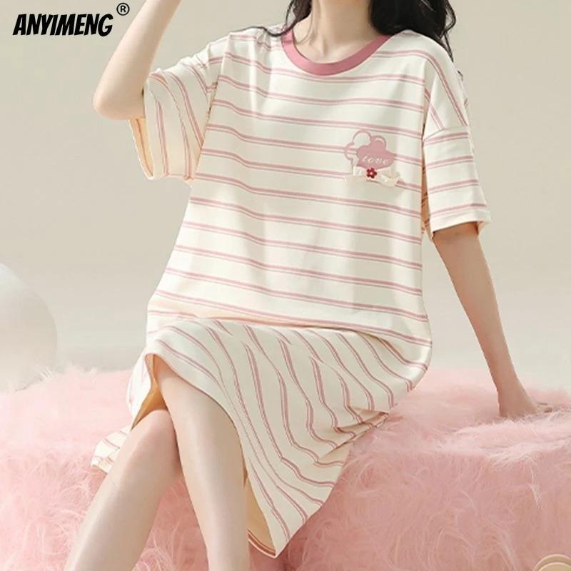 Robe de nuit d'été grande taille pour femme Marque neuve Antibactérienne Haute Qualité Chemise de nuit Manches courtes Pyjama Robe décontractée