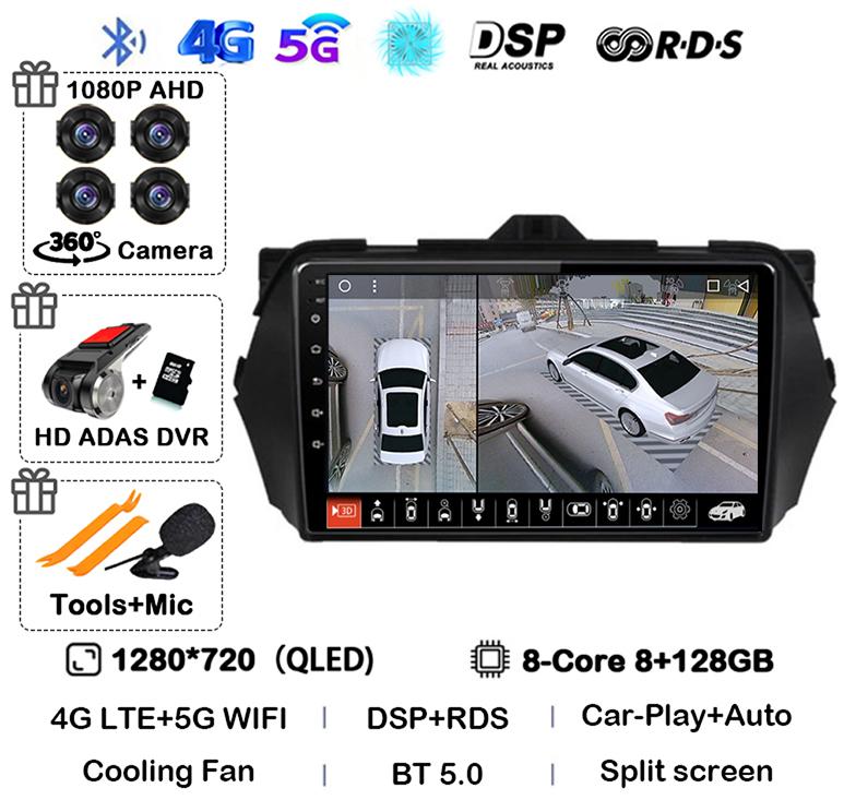 Android 14 Cooling Fan 360 Camera For Suzuki Alivio Ciaz 2014-2019 Car Radio Stereo Multimedia Video Player GPS Carplay Auto DSP