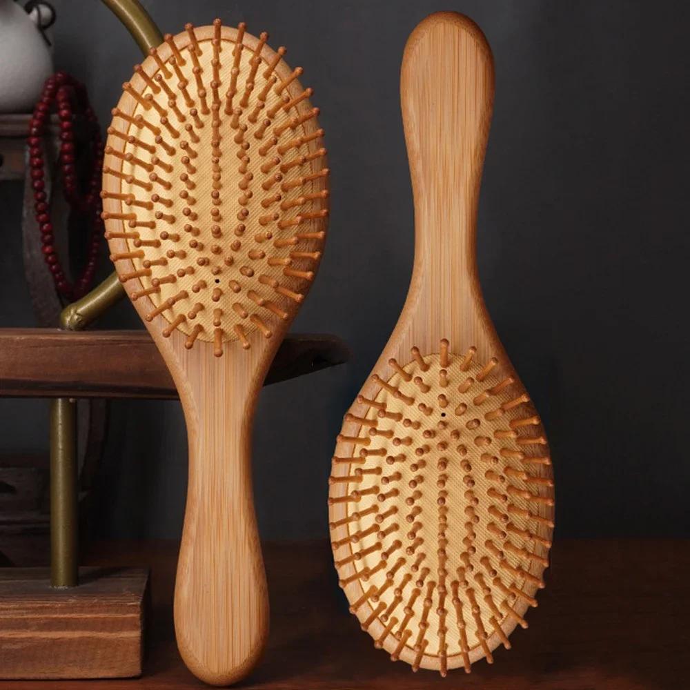 1pcs Bamboo Air Cushion Hair Comb Brush for Ladies  Detangling Straightening  Blow Drying Scalp  Massage Handheld Comb