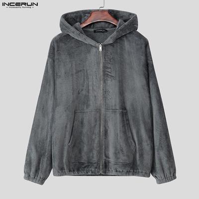 INCERUN Men Women Long Sleeve Furry Casual Loose Pullover Hooded Sweatshirts 