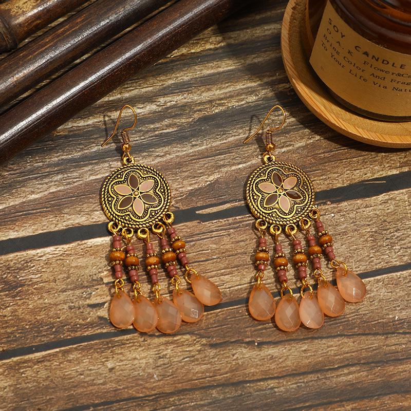 Bohemian Cross-Border Handmade Water Drop Rice Bead Tassel Earrings for Travel Photography