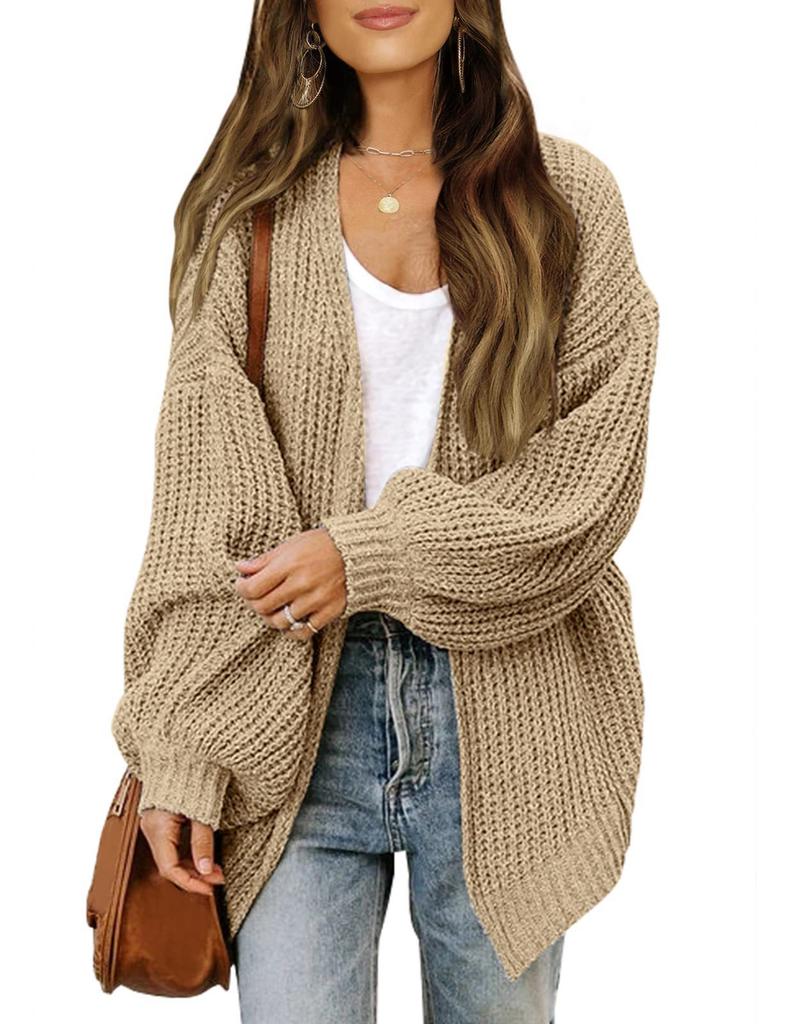 2024 Autumn/Winter New Amazon Foreign Trade Women's European & American Lantern Sleeve Cardigan Pocket Chunky Knitted Cross-border Sweater