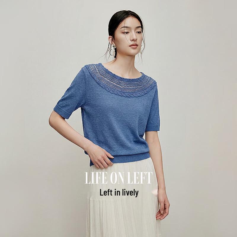 Women s Textured Hollow-Out Short Sleeve Knit Top M