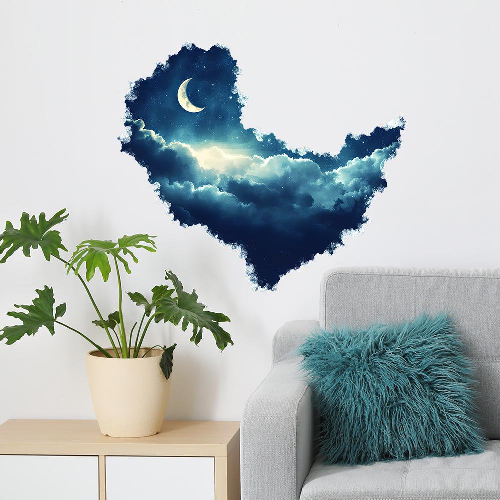 3D Rozbitá zeď Noční pohled Měsíční svit Měsíc Ložnice Obývací pokoj Domácí pozadí Zkrášlení Dekorativní nástěnná samolepka