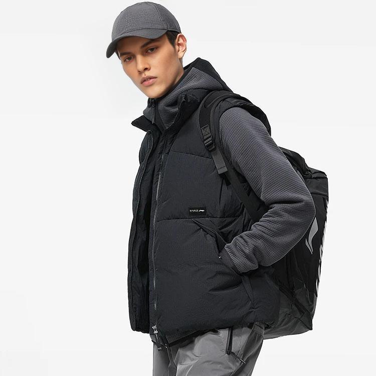 Li Ning Fitness Series FW23 Solid Color Stand Collar Windproof Down Vest Men Vests Black AMRT011-1