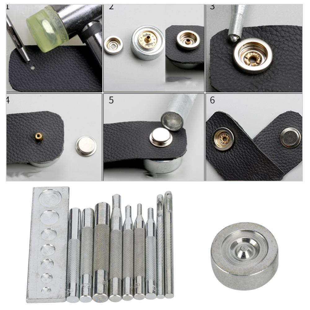 11pcs Metal Handle Rivet Setter With Base Punch Tool Kit DIY Snap Fastener Tool Leather DIY