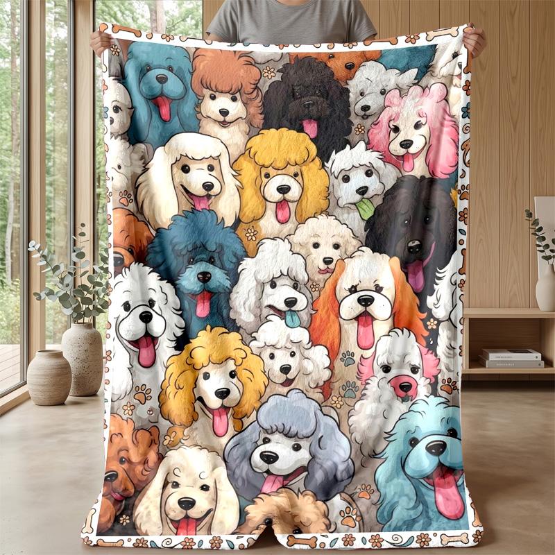Collection of Dog Faces blanket Personalized Name Flannel Blanket Soft Cozy Plush Throw for Sofa Bed Lightweight Home Decor