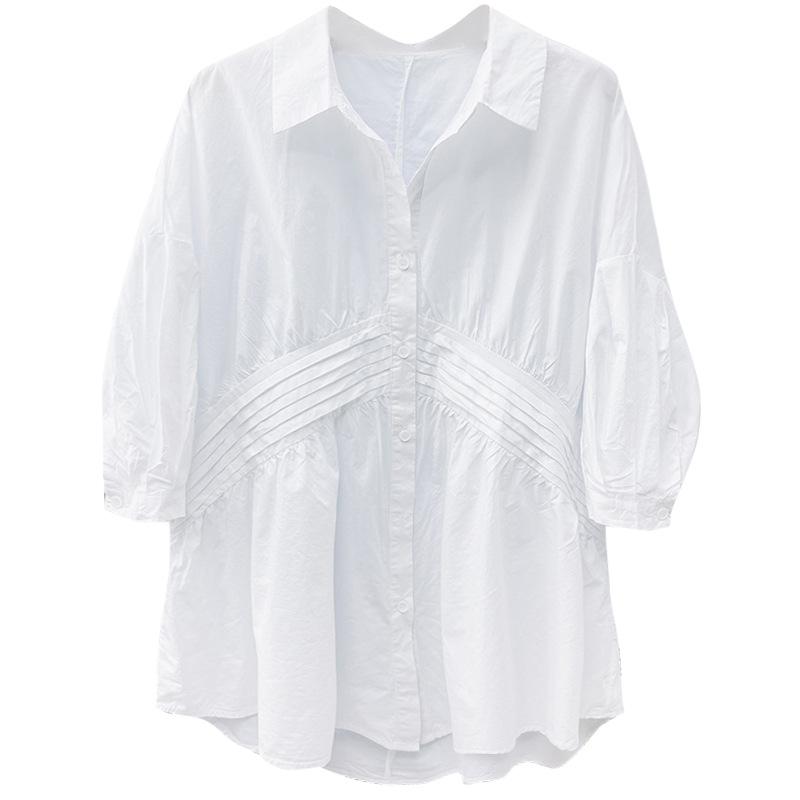 Seven-quarter-sleeved Summer Clothes Updated Relaxed Fit and Thin Pure Cotton Blouse