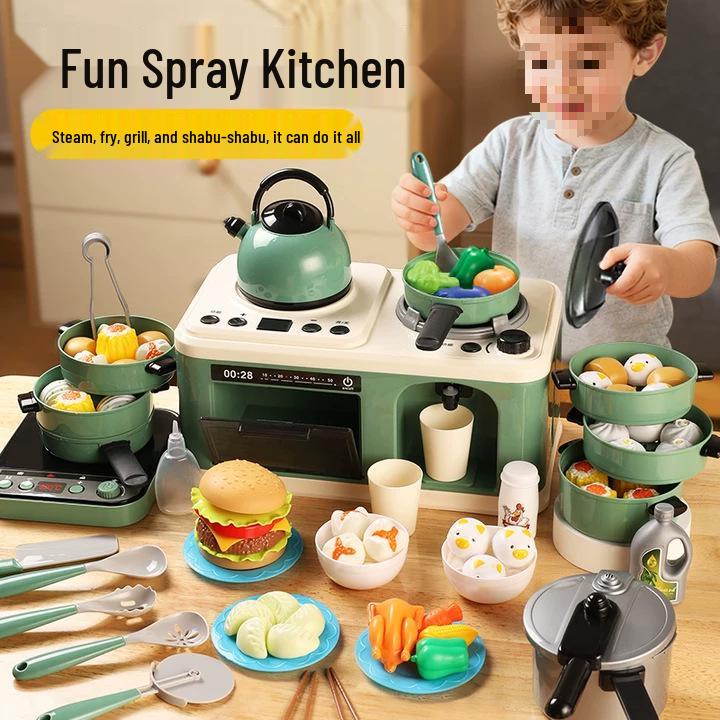 Kids' Kitchen Playset: Interactive Stove with Simulated Cooking and Spray Features - Perfect Pretend Play Gift