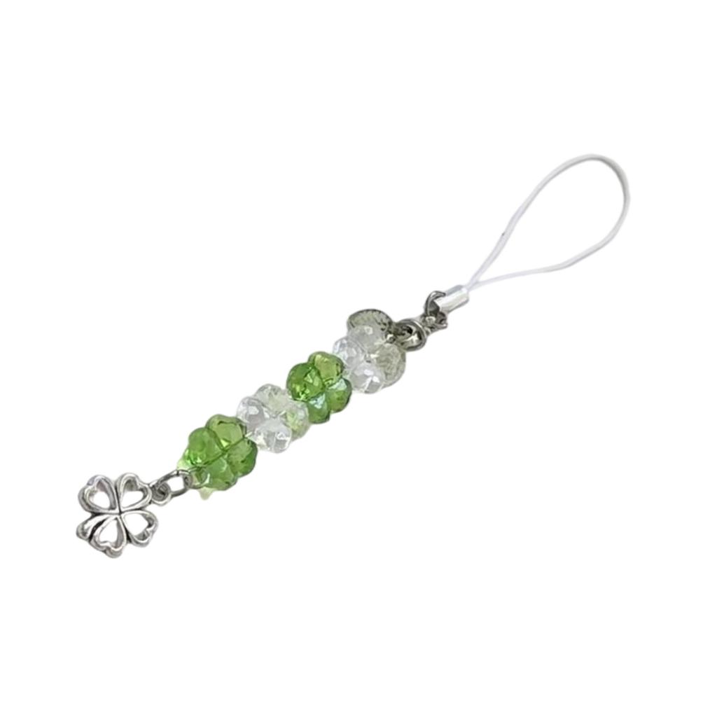 Handcrafted Beaded Four Leaf Clover Phone Charm Fashion Keychain Bag Hanging Accessory for Good Luck and Happiness