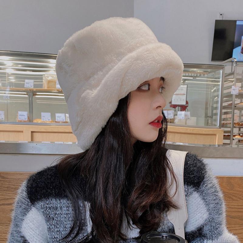 Fur Thickening Fisherman Hat Imitation Rabbit Hair Casual Caps  Warm Cap Women