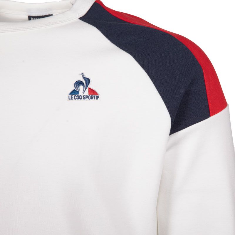 Sweat ras de cou blanc avec logo brodé Homme LE COQ SPORTIF