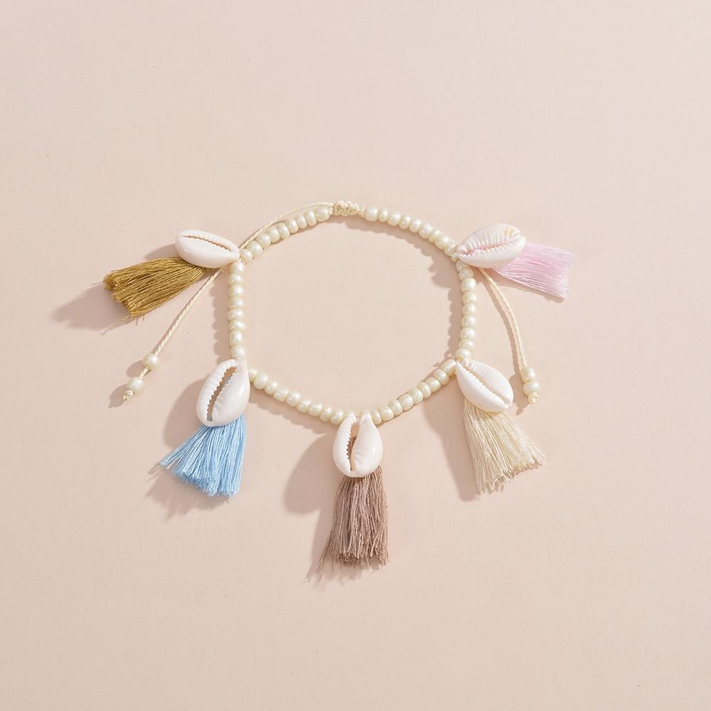 Bohemian style colorful tassel shell tassel women's anklet