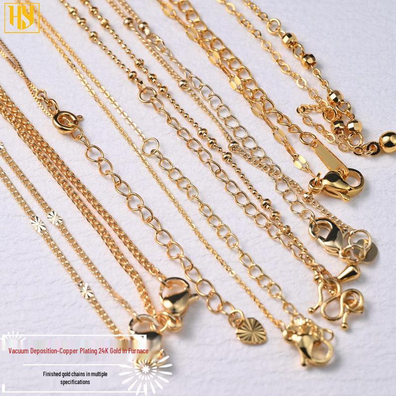 Copper-Plated 24K Gold Necklace with O-ring, Cuban, Beaded, Cross Chains & Vacuum Electroplated Jewelry Accessories