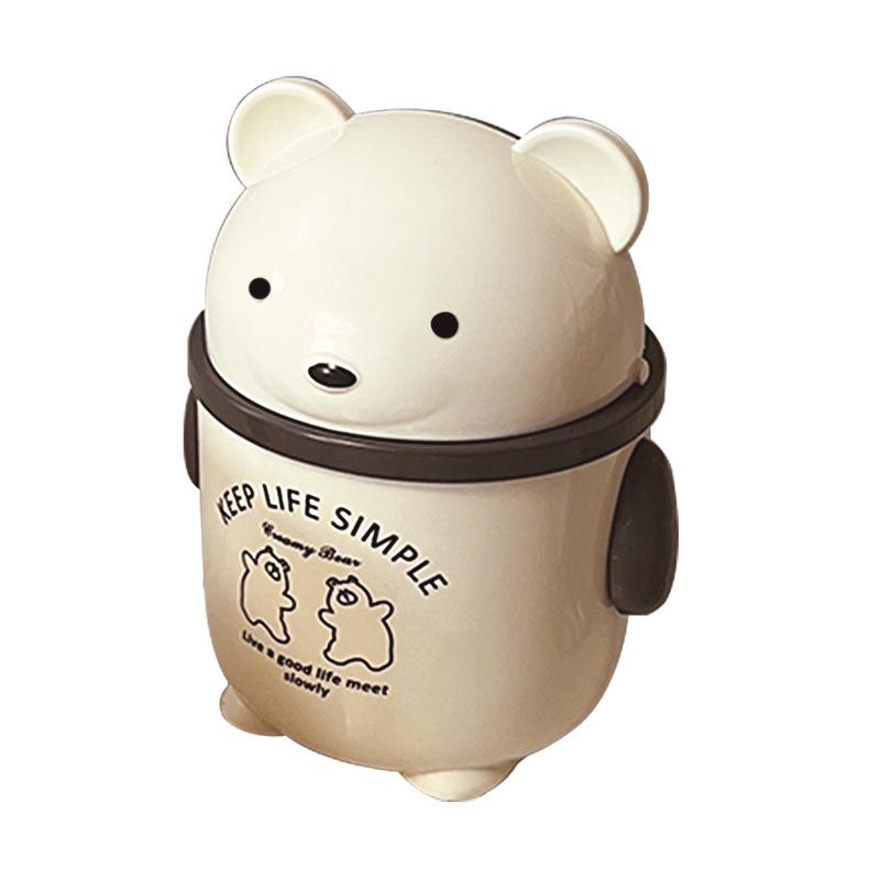 Cream Style Cute High Aesthetic Trash Bin, Dormitory Office Desktop Creative Miscellaneous Storage Bin, Mini Lid Strap