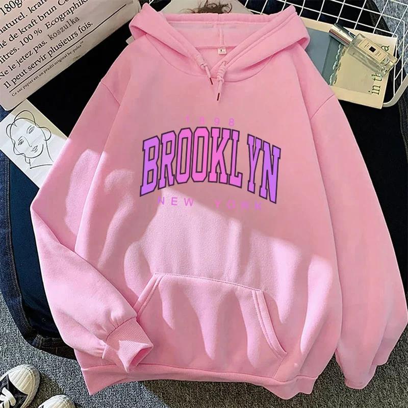 Fashion Women's Sweatshirts High Quality Brooklyn Print Hooded Long Sleeve Pullover City Vibe Girls Daily Casual Hoodie