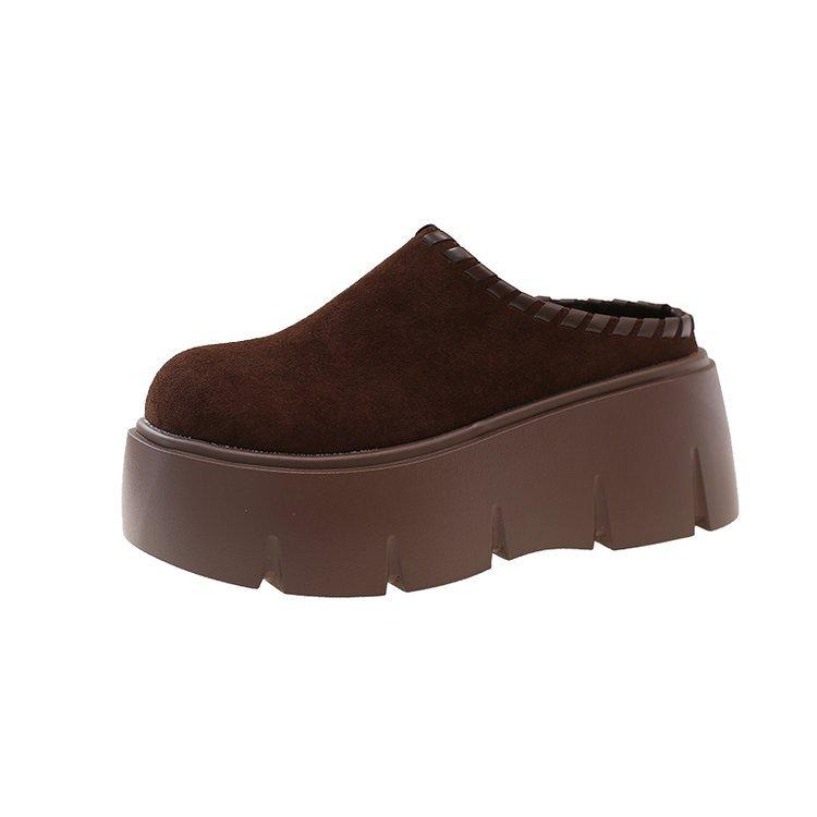 Boken Bag Head Half Slippers Women's Outer Wear 20025 New Autumn and Winter Thick Bottom Height Increase Shorty Le Lazy Muller Slippers