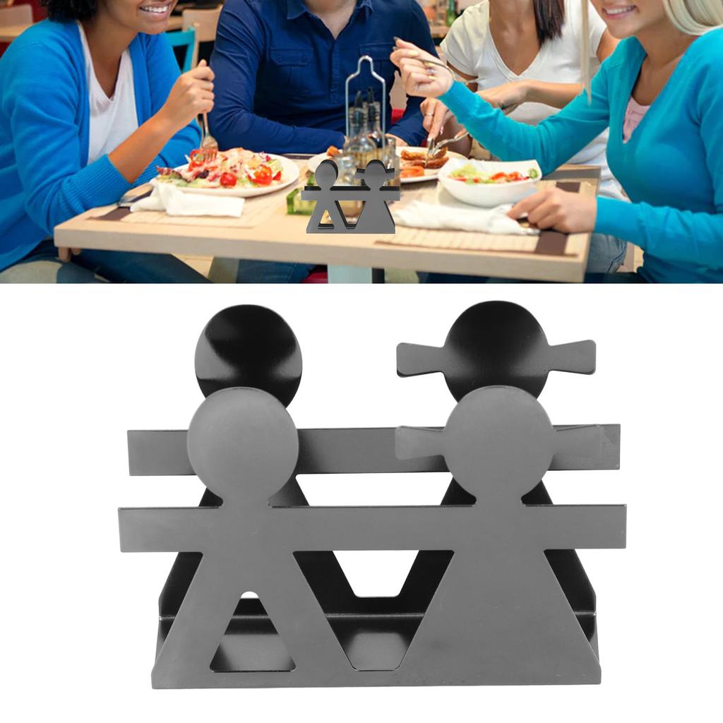 Upright Napkin Holder Boy and Girl Hollow Pattern Wrought Iron Metal Vertical Tissue Holder Desktop Storage Rack