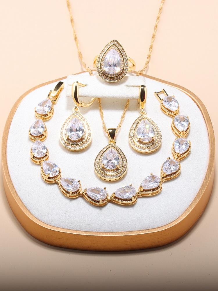 African Nigeria  Gold Plated Luxury Jewelry Sets Italian Wedding Dress Cz Accessories 13-Colors 5-Piece Sets For Women  Gift