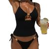 Solid Color Hollow Low Waist Strap Sexy Split Bikini Swimsuit Women