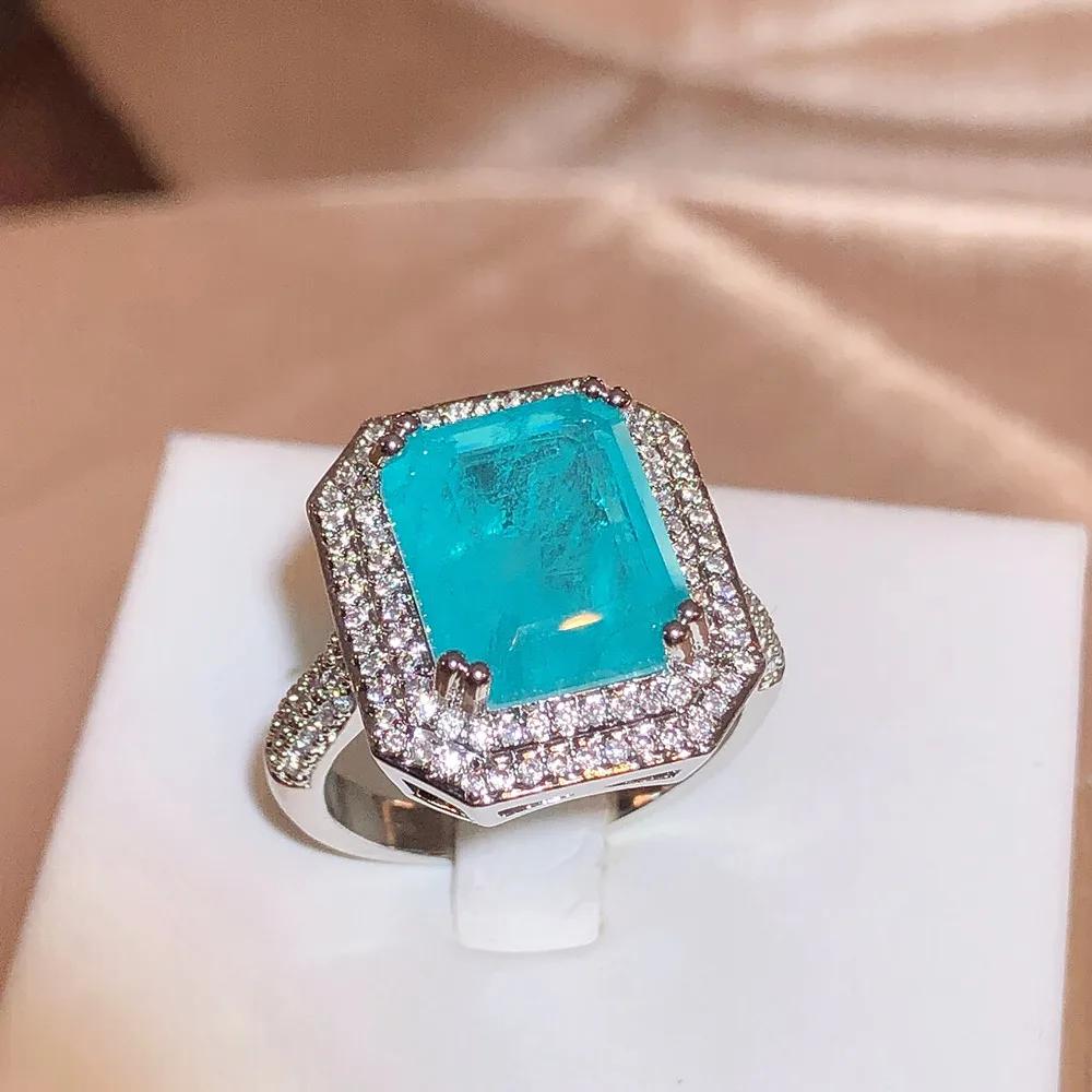 High Quality Pink/blue/Green Zircon Paraiba Ring for Women Party Jewelry Engagement Ring Anniversary Gift  Copper Jewelry