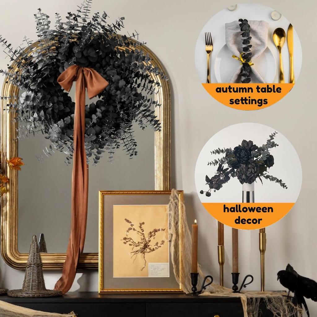 15pcs Real Black Eucalyptus Stems - Black Flowers and 17 Inch Preserved Natural Eucalyptus Leaves Branches for Flower Arrangement DIY and Home Decor