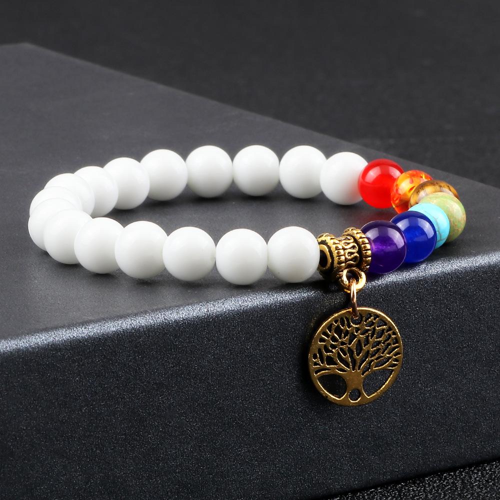 European & American Cross-Border E-commerce Creative 8mm Bead Bracelet with Volcanic Lava & Wooden Beads featuring an Alloy Tree of Life Pendant.
