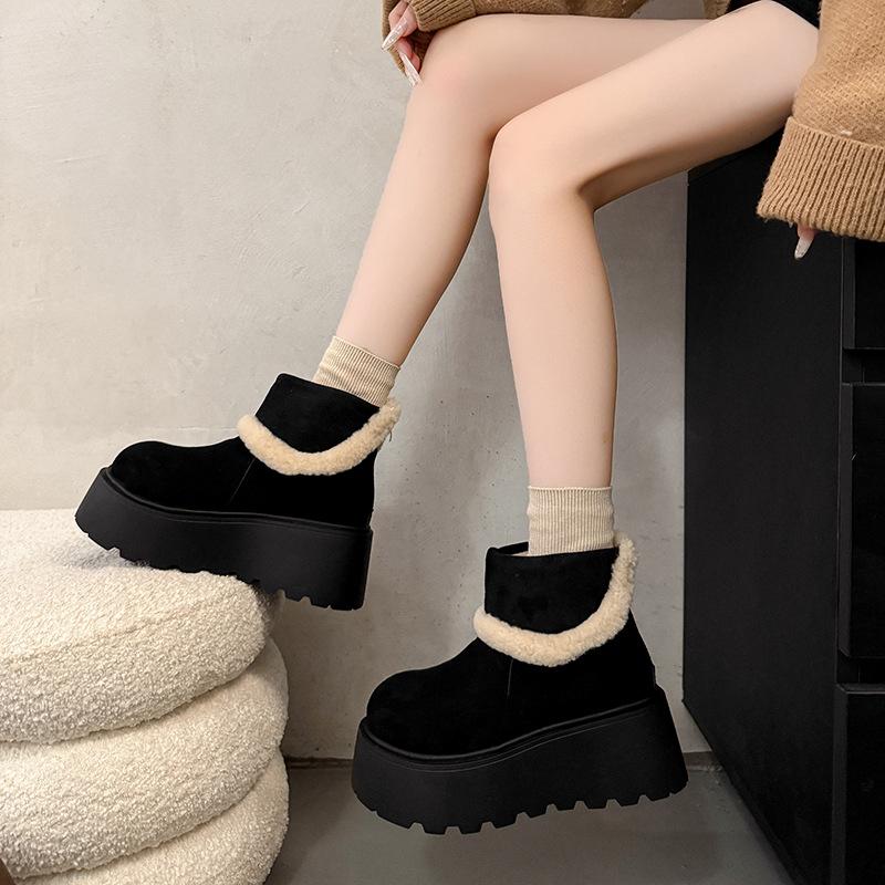 Women's fashion lightweight soft sole winter warm fur one snow boots padded lining non-slip casual sports cotton boots fur cotton shoes