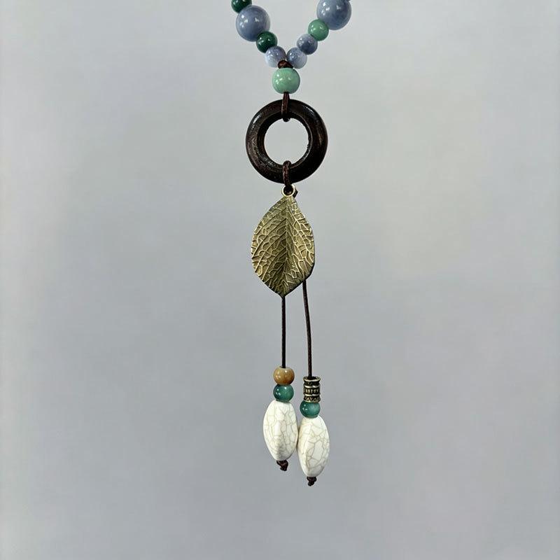 New bohemian leaf fringed beaded neck chain women's new Chinese style retro versatile niche collarbone chain