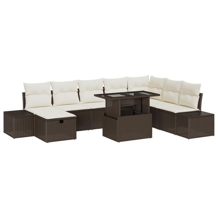VidaXL Ensemble de canapé de jardin en 9 pièces avec coussins en poly rattan marron 3359895
