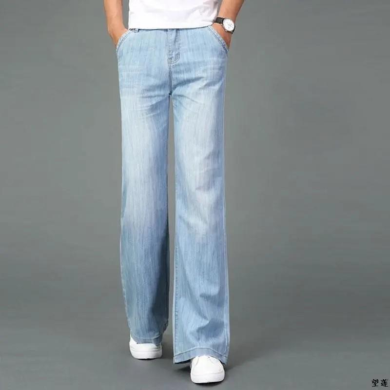 Pantaloni Larghi in Denim da Uomo Primavera Allentati Autunno Semplici Vita Media Lavati