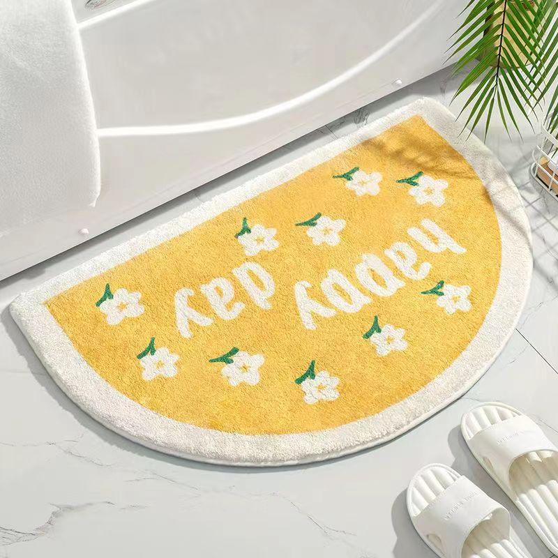 Cartoon Bathroom Foot Mat Imitation Cashmere Bathroom Floor Mat Thickened Half Round Bathroom Anti Slip Mat Cute Plush Door Mat