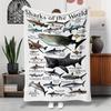 [1pc Educational Blanket] 1pc Hypoallergenic Educational Flannel Blanket - Sharks of the World | Durable, Tear-Resistant, Coasta