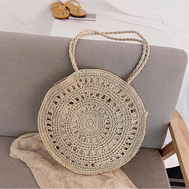Casual Rattan Women Shoulder Bags Circle Straw Handbags Big Capacity ...