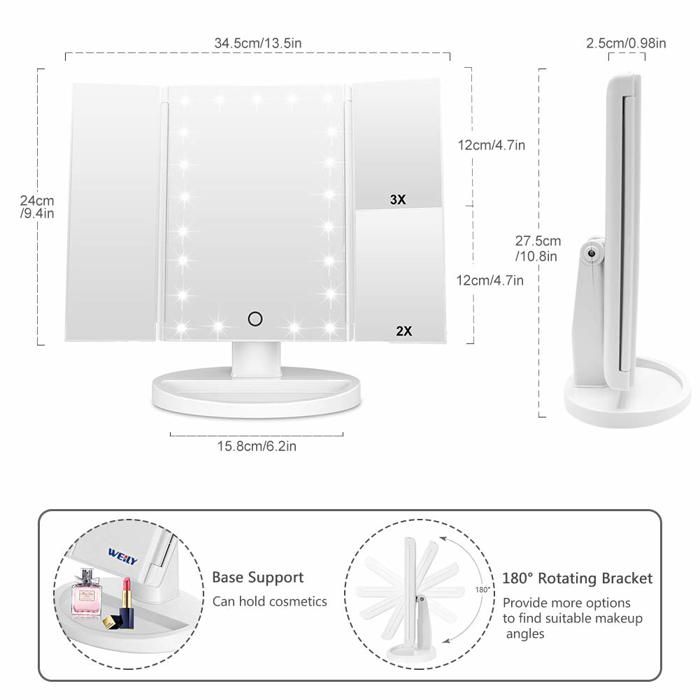 Miroir - weily - modèle 1 - 21 lumières led - grossissant 2x/3x - rotation 180°