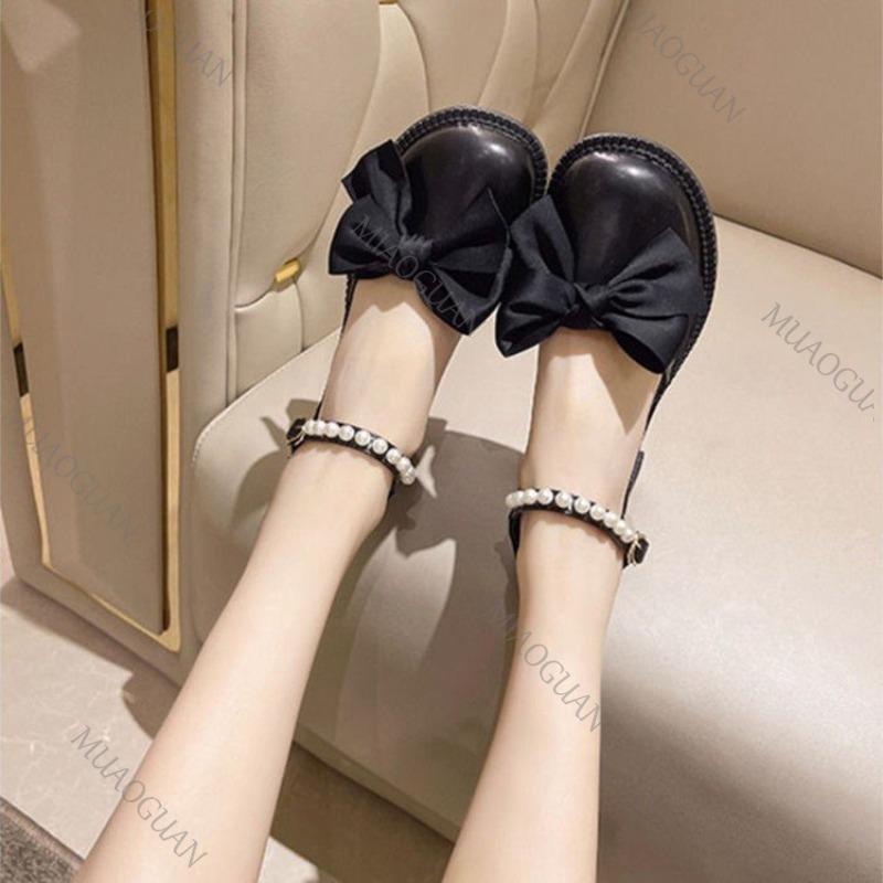 Fashion Bow Pearl High Heels Ladies Mary Jane Shoes Summer New Ankle Buckle Versatile Women Pumps Fashion Beige Black Heels for Women