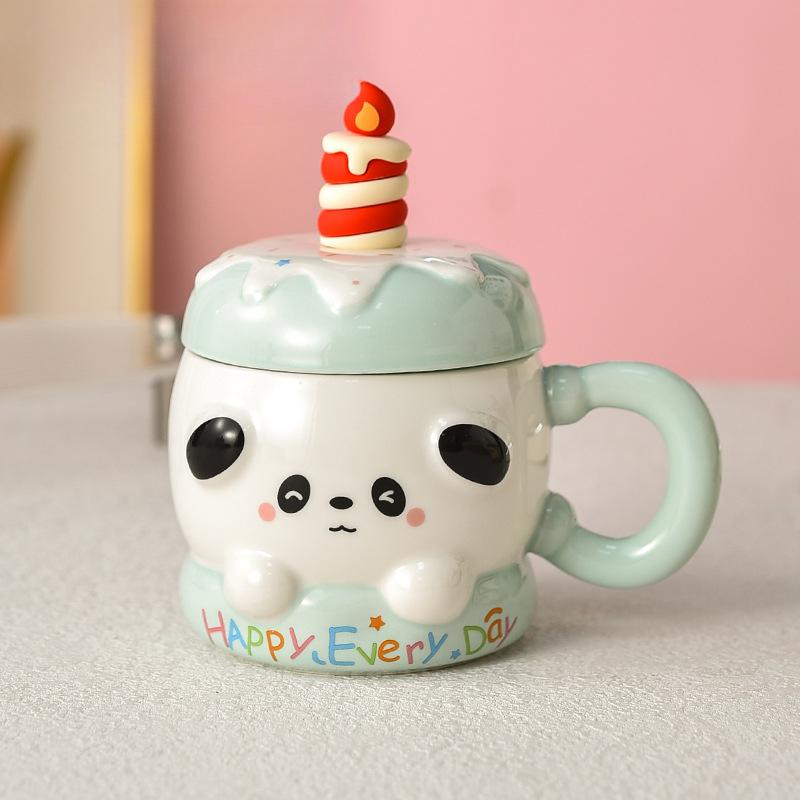 Birthday Gift Cake Cup Cute Mug Girls High Value Ceramic Cup Children's Design Sense Niche with Cover