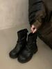Women Mid-calf Pleated Platform Boots New  Chunky Mid Heels Motorcycle Boots Fad New Trend Gladiatus Walking Chaussures Lady