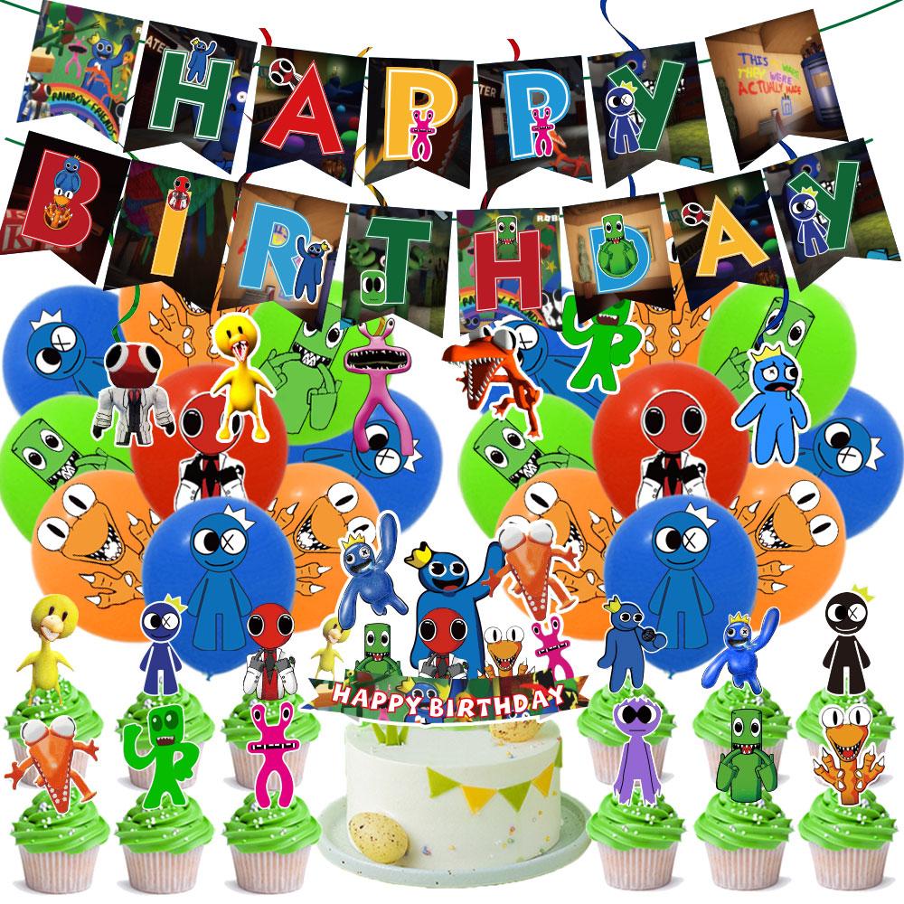Regenbogen Roblox Freunde Partyzubehör Banner Kuchenaufsatz Luftballons Kindergeburtstag