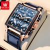 OLEVS Men's Watches Luxury Fashion Leather Strap Square Quartz Wristwatch for Man Waterproof Luminous Date Chronograph New reloj