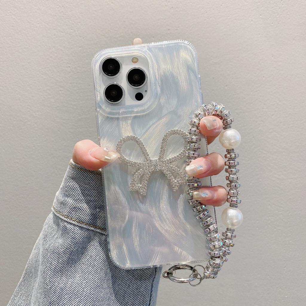 Spring and Summer Protective Case Suitable for Iphone15 Feather Yarn Luxury 12 Bow Chain 13 Hard 14 Apple 16 Mobile Phone Case