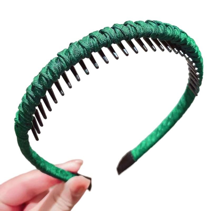 

NonSlip Resin Cotton Hair Band For Women Workouts Spa Face Washing Secure Grip With Teeth Elastic Thin Headbands Multiple Color зелёный