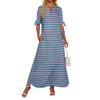 Ladies Casual Fashion Temperament Elegant Waist Striped Long Dress