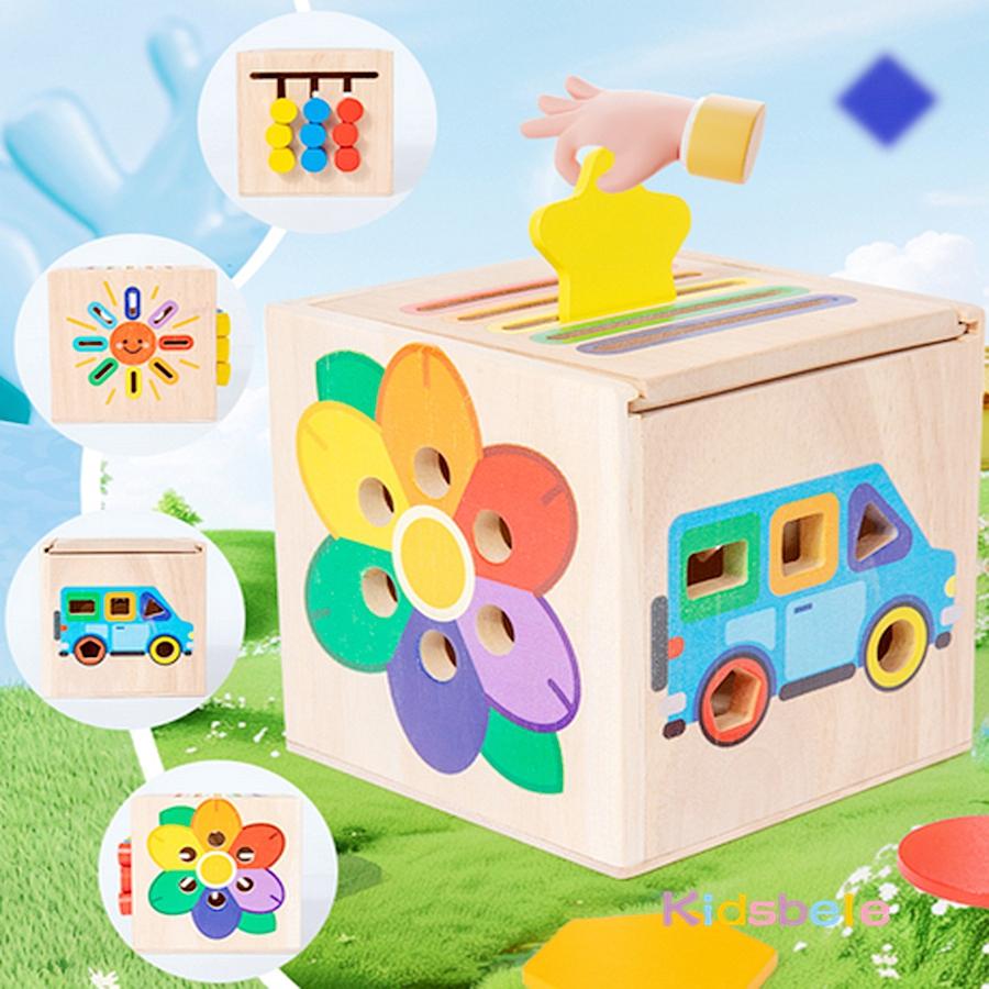 Joc Montessori din lemn de sortare și potrivire forme și culori pentru copii mici 5 în 1 Jucărie senzorială de dezvoltare a motricității fine Cadou de petrecere/Crăciun