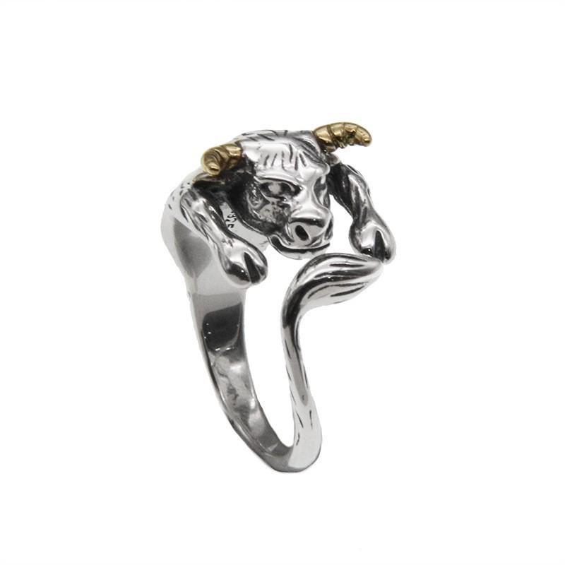 S925 Sterling Silver Year of the Ox Men's Adjustable Zodiac Ring