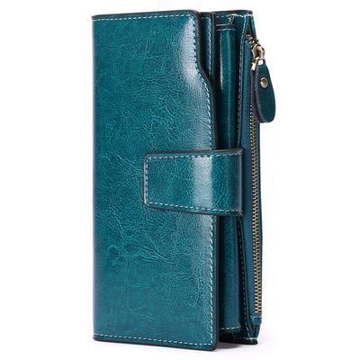 Genuine Leather Women's Wallet Long Style Korean Waxed Cowhide Multi Card Holder Purse